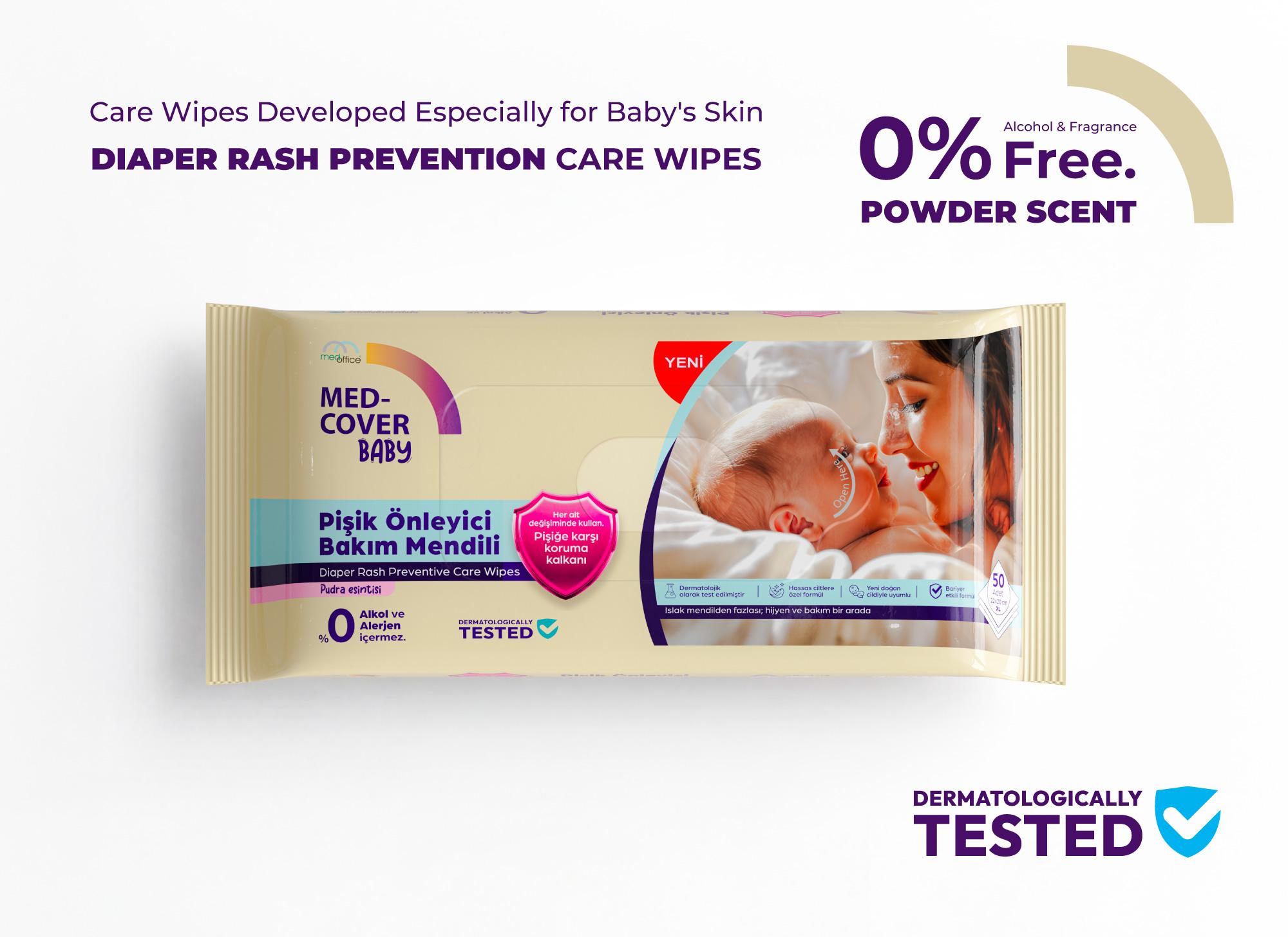 MED-COVER Diaper Rash Preventive Baby Wipes - Powder Fresh Scent