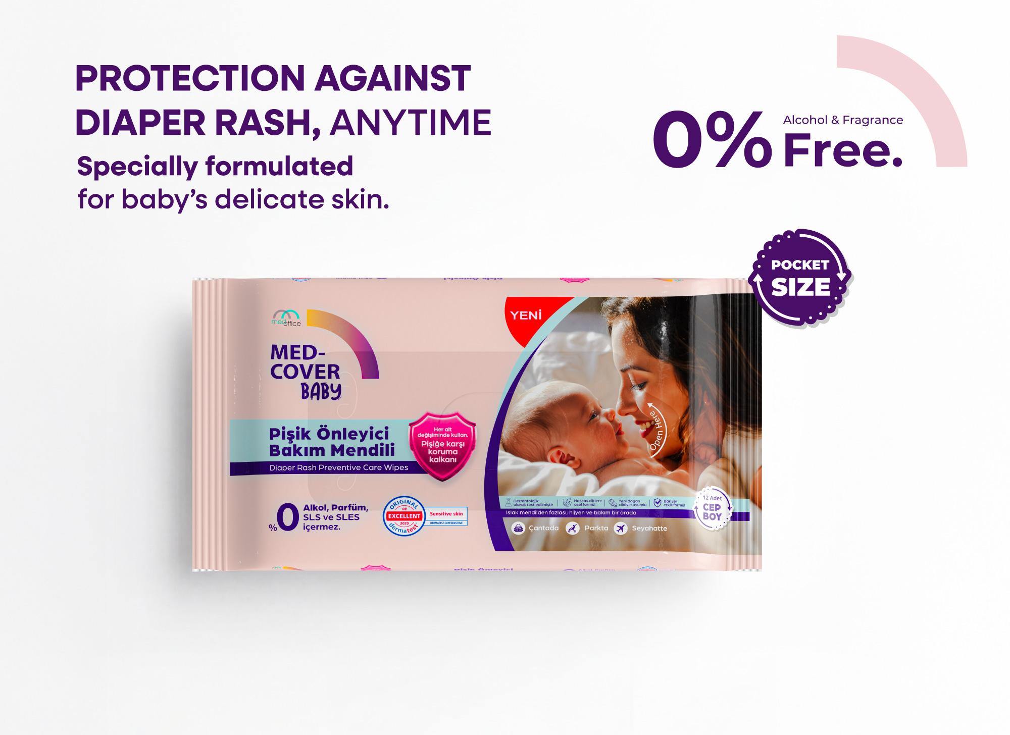 MED-COVER Diaper Rash Preventive Baby Wipes - Pocket Size